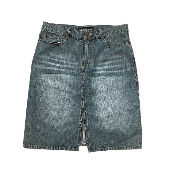 Express jeans women’s vintage denim midi skirt acid wash. 100% cotton y2k - Picture 1 of 8